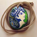 107 - Hand painted stone as Pendant Necklace - Price : 45 Euros - Minoan figure - Dim: Stone: 4,9 x 4,1 x 1,8 cm..